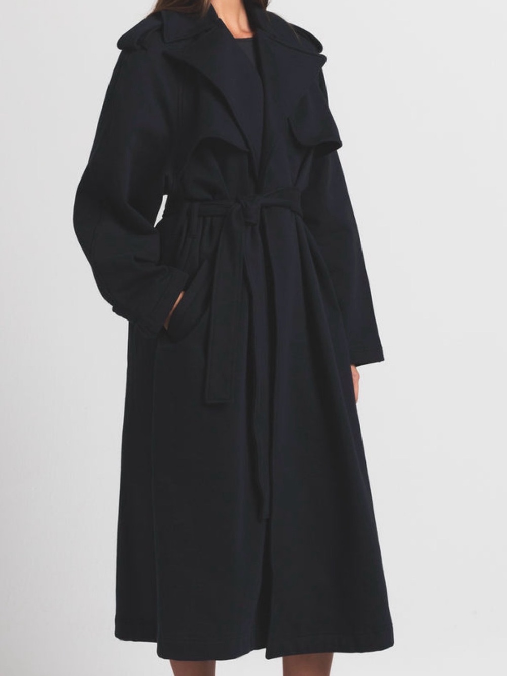 Skims Boyfriend Fleece Oversized Trench Coat - Black - Large - Picture 5 of 11